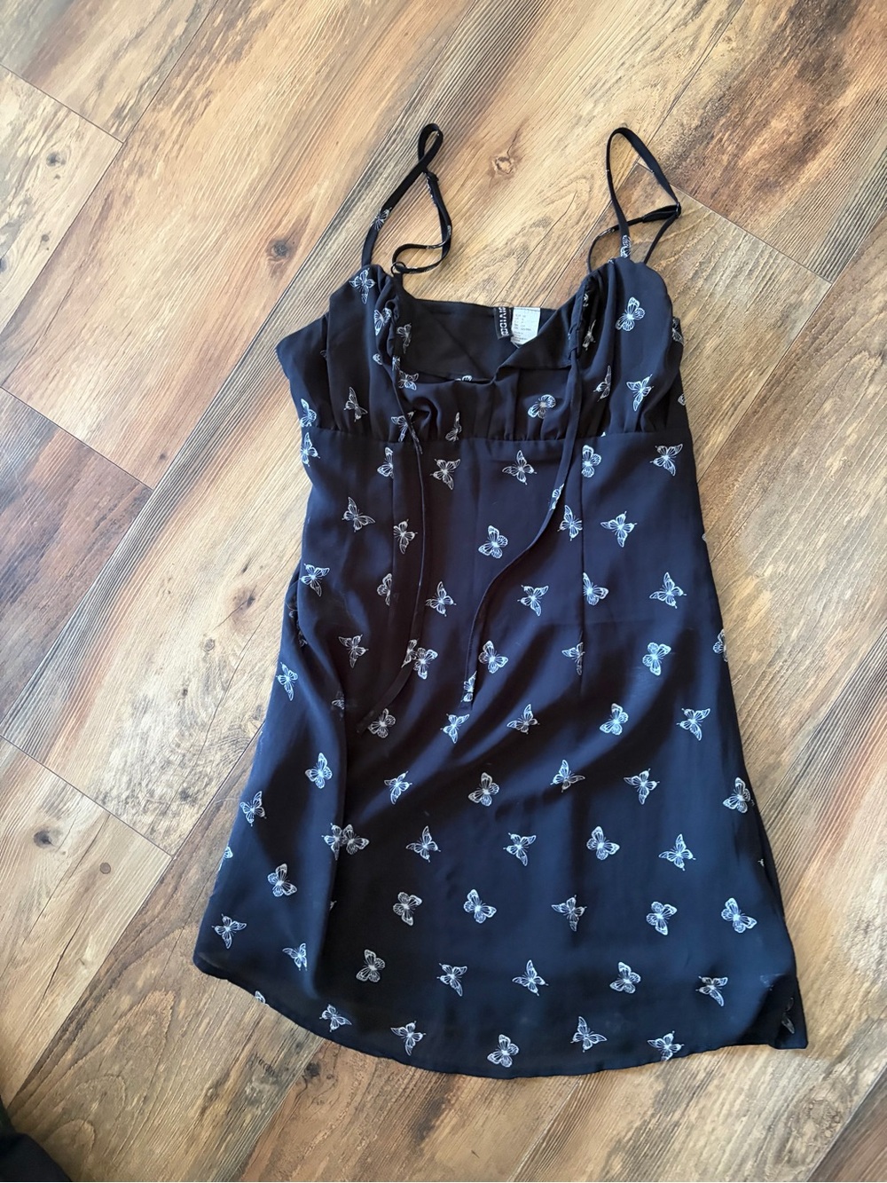 H&M Black Mini Slip Dress with White Butterfly Print